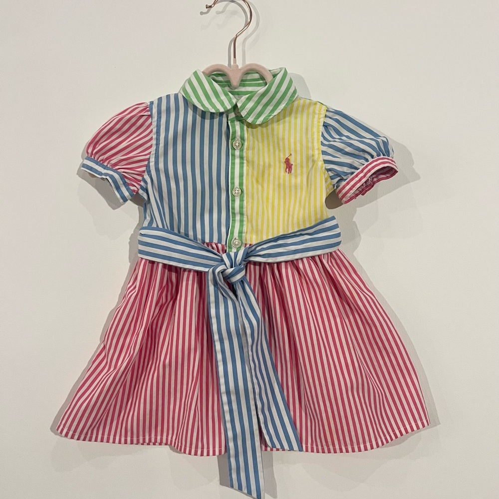 (3-6M) Ralph Lauren Colorful Striped Dress with Belt